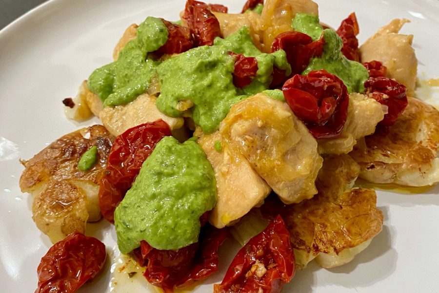 Chicken Fricassee with Pesto and SunBlushed Tomatoes elldrew